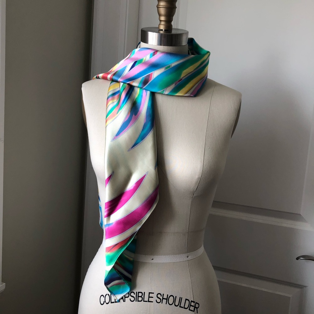 Rainbow Design Real Silk Satin Scarf Wrap